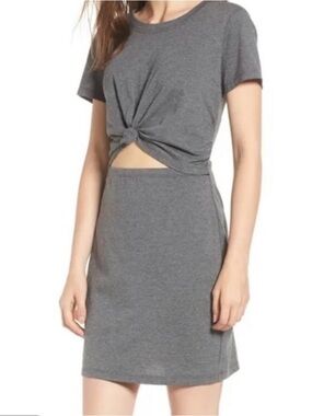 Gray Knot Front Cutout T-Shirt Dress